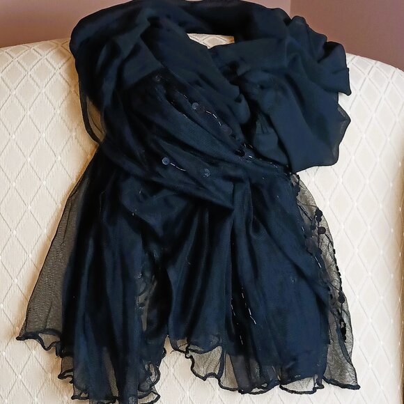 SHEER Elegant Black Scarf Wrap - Evening Dress or Halloween? EUC - Picture 1 of 6